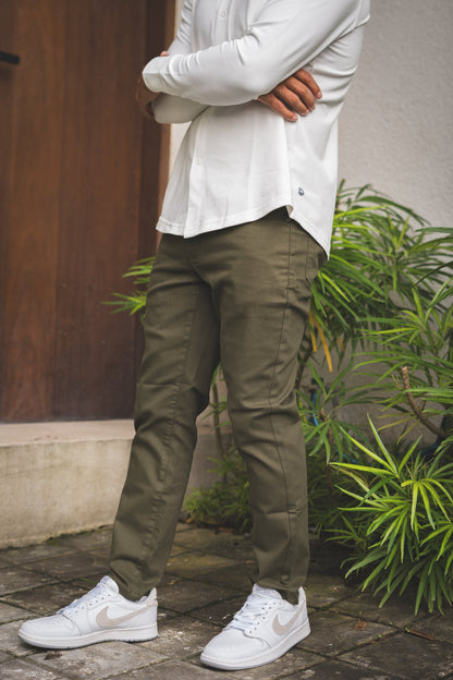 Garment Dyed Stretch Jeans Olive